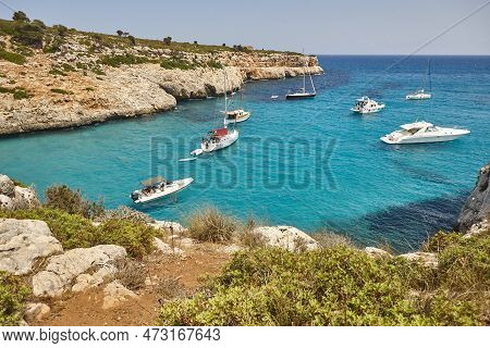 Turquoise Waters In Mallorca. Pilota Cove. Mediterranean Coastline. Spain