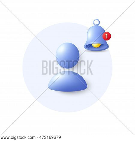 Avatar Placeholder With Alert Bell 3d Icon. Business Communication Headshot. Profile Avatar With Not