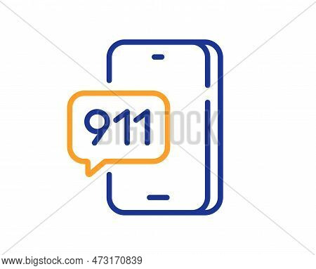 Emergency Call Line Icon. 911 Telephone Number Sign. Medicine Help Symbol. Colorful Thin Line Outlin