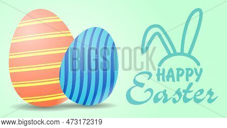 Vector Drawing. Easter Eggs Happy Easter. Green Background