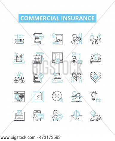Commercial Insurance Vector Line Icons Set. Business, Liability, Property, Fleet, Fire, Casualty, Ac