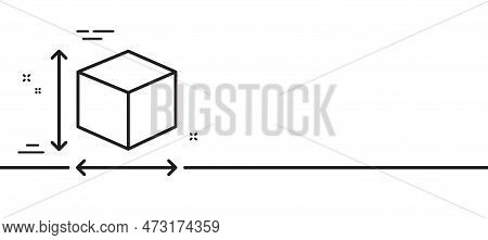 Box Size Line Icon. Package Dimension Sign. Parcel Measurement Symbol. Minimal Line Illustration Bac