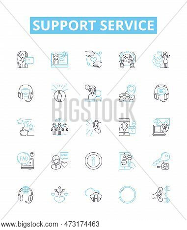 Support Service Vector Line Icons Set. Service, Support, Assistance, Help, Guidance, Backup, Backup-