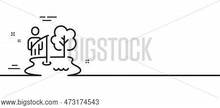 Fishing Place Line Icon. Fisherman With Rod Sign. Lake With Tree Symbol. Minimal Line Illustration B