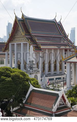 Bangkok, Thailand- 14 Feb, 2023: Wat Prayun Wongsawat Worawihan Buddhist Temple In Bangkok, Thailand