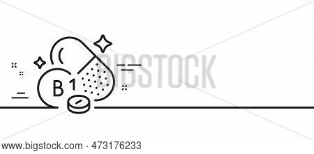 Vitamin B1 Line Icon. Thiamine Food Micronutrient Sign. Capsule Or Pill Supplement Symbol. Minimal L
