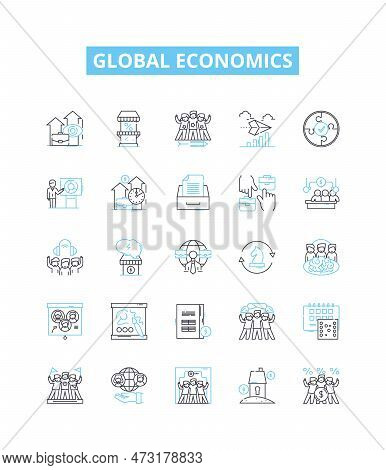 Global Economics Vector Line Icons Set. Globalisation, Economics, International, Trade, Finance, Mar
