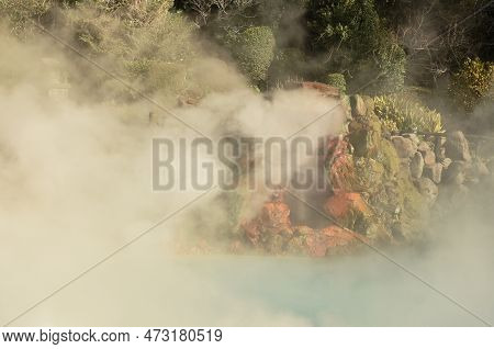 Beppu Jigoku Meguri Or Hell Tour Hot Spring Water Blowing From Land Travel Location In Japan
