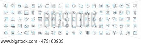 Multimedia Services Vector Line Icons Set. Multimedia, Services, Audio, Video, Animation, Messaging,