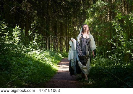 Beautiful Seductive Dryad. Pagan Spirit Of The Forest. Portrait Of Beautiful Dryad. Fairy Who Loves 