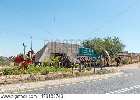 Groblershoop, South Africa - Feb 24, 2023: Entrance To The Destination River Resort Next To The Oran