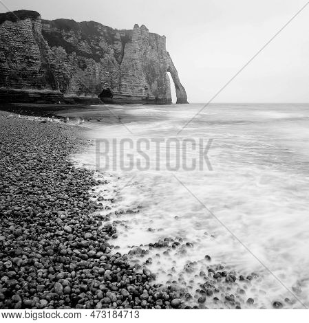 Beach Near The French City Of Etretat With Cliffs Falaise Daval