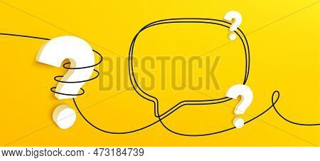 3d Question Mark With Continuous Line Speech Bubble. Single Line Chat Background. Talk Text Box, Fee
