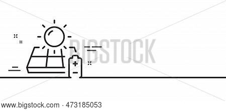 Solar Panel Line Icon. Sun Energy Sign. Charge Battery Symbol. Minimal Line Illustration Background.