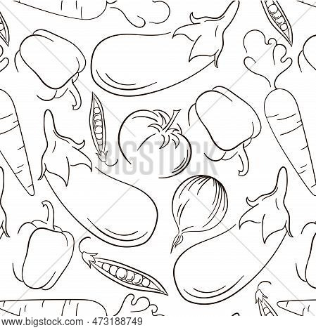 Outline Vegetable Seamless Pattern. Hand Drawn Vector Background. Healthy Food Vector Pattern. Great
