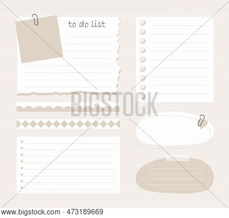 Various Paper Notes On Stickers. To Do List, Planner, Schedule. Cute Memo Template. A Collection Of 
