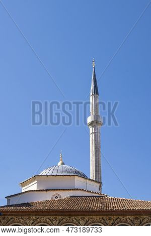 Tirana, Albania. March 2023.  Exterior View Of The Et'hem Bej Mosque In Skenderbej Square In The Cit