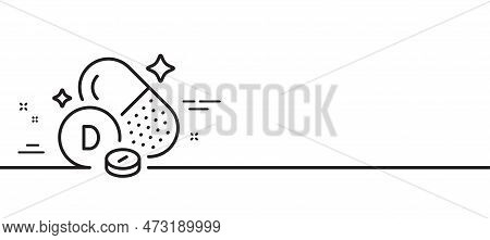 Vitamin D Line Icon. Food Nutrient Sign. Capsule Or Pill Supplement Symbol. Minimal Line Illustratio