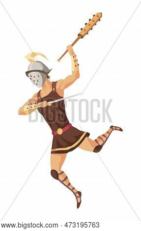 Gladiator Fighting. Warrior Ancient Roman Armored Warrior. Ancient History Combat Show For Audience.