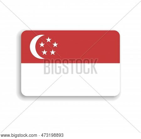Singapore Flag - Flat Vector Rectangle With Rounded Corners And Dropped Shadow.