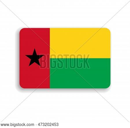 Guinea-bissau Flag - Flat Vector Rectangle With Rounded Corners And Dropped Shadow.