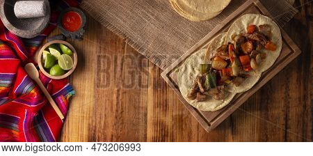 Fajitas Tacos, In Mexico It Is Also Called Alambre De Res. Very Popular Recipe, The Main Ingredients