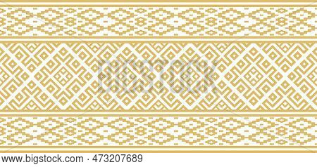Vector Golden Color Seamless Belarusian National Ornament. Ethnic Endless Black Border, Slavic Peopl