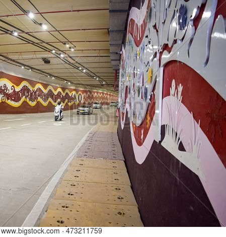 New Delhi, India, June 21 2022 - Pm Narendra Modi Dedicate Pragati Tunnel And Five Underpass Of Prag