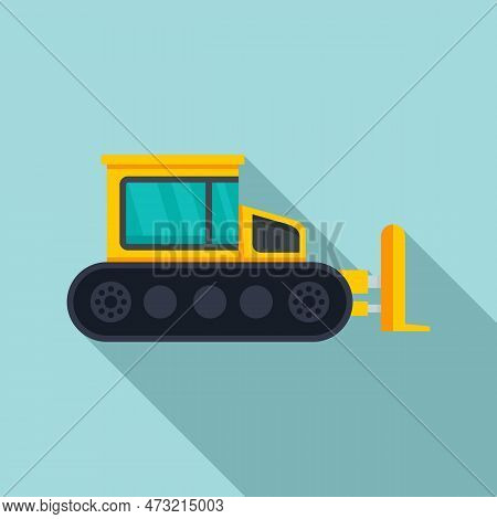 Contruction Bulldozer Icon. Flat Illustration Of Contruction Bulldozer Icon For Web Design