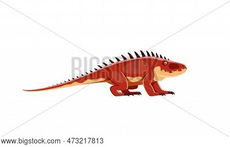 Cartoon Shansisuchus Dinosaur Character. Triassic Era Animal Or Lizard, Paleontology Monster Or Rept