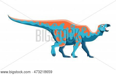 Cartoon Iguanodon Dinosaur Characters. Extinct Lizard, Ancient Wildlife Animal Or Paleontology Repti