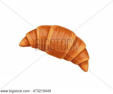 Cartoon French Croissant. Isolated Vector Dessert, Bakery In Shape Of Crescent. Fresh Pastry, Bun Or