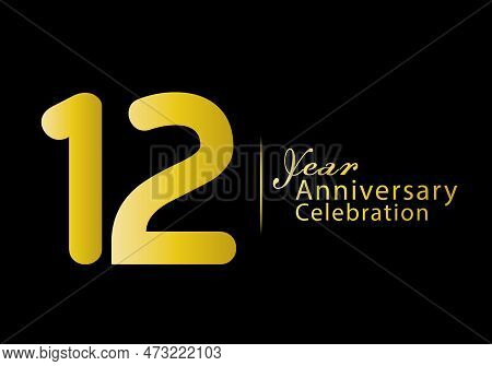12 Years Anniversary Celebration Logotype Gold Color Vector, 12th Birthday Logo, 12 Number, Annivers