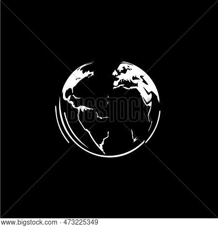 Earth Logo Template, Globe World Round Emblem, Save Planet Icon. Global Planet Sphere Hand Drawing E