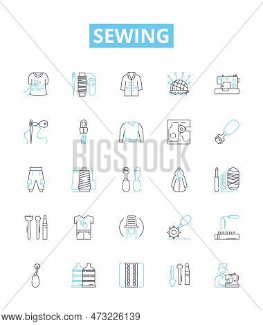 Sewing Vector Line Icons Set. Needlework, Seamstress, Fabric, Cutting, Hemming, Basting, Sew Illustr