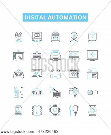 Digital Automation Vector Line Icons Set. Digital, Automation, Robotics, Ai, Machine-learning, Objec