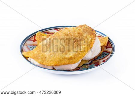 Traditional Venezuelan Beef Cachapa Isolated On White Background