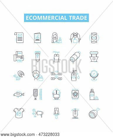 Ecommercial Trade Vector Line Icons Set. Ecommerce, Trade, Online, Shopping, Retail, Marketplace, Co