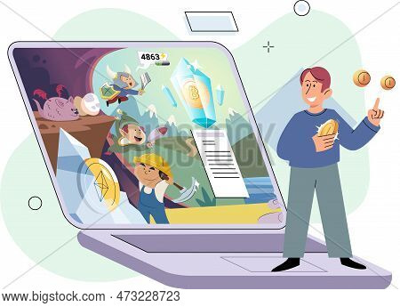 Gaming With Cryptocurrency, Gameplay To Earn, Metaverse, Digital World, Virtual Character . Play To 