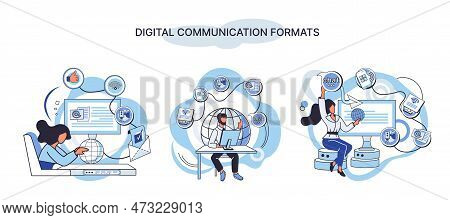 Digital Communication Formats Metaphor, Content Online Data And Social Media Streaming. Abstract Mod