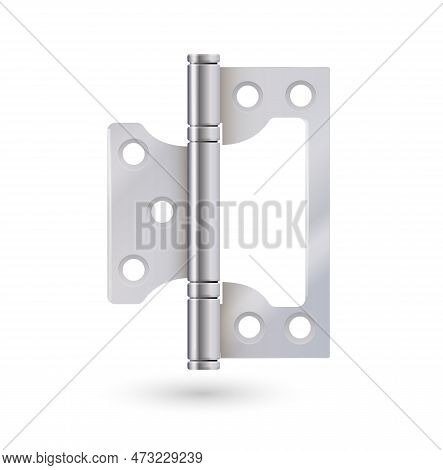 Metal Door Hinges, Silver Construction Hardware. Iron Tools For Joint Gates And Windows. Vector