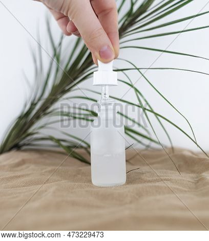 Niacinamide. Girl Applies Vitamin B3 To Her Face. Laboratory Research. Skincare. Dermatological Seru