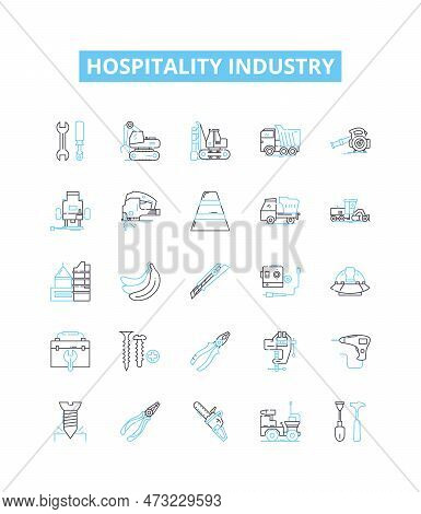 Hospitality Industry Vector Line Icons Set. Hospitality, Industry, Tourism, Hotels, Restaurants, Cat