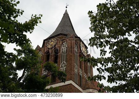 Pruszcz Gdanski, Poland - May 2022: Old Gothic Catholic Church. Beautiful Brick Church