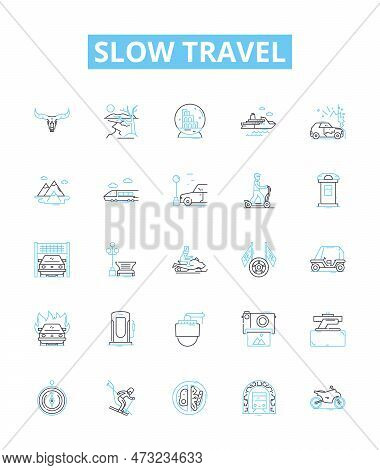 Slow Travel Vector Line Icons Set. Slow, Travel, Sustainable, Ecotourism, Responsible, Community-bas