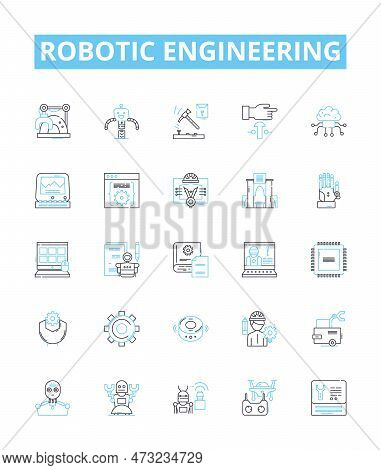 Robotic Engineering Vector Line Icons Set. Robotics, Engineering, Automation, Machines, Programming,