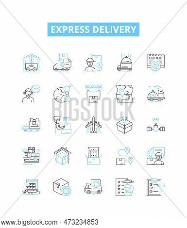 Express Delivery Vector Line Icons Set. Express, Delivery, Rush, Quick, Speed, Dispatch, Mail Illust