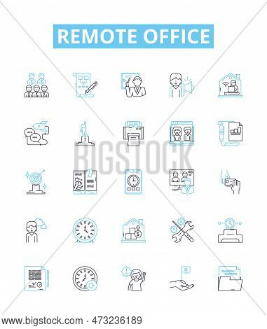 Remote Office Vector Line Icons Set. Remote, Office, Teleworking, Telecommuting, Home-based, Distrib