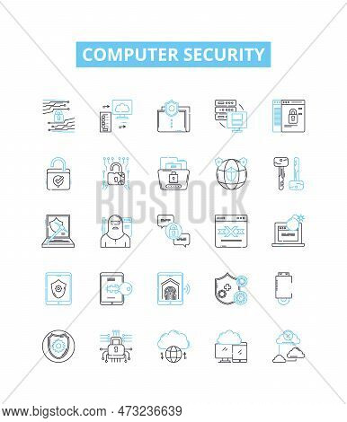 Computer Security Vector Line Icons Set. Antivirus, Firewall, Encryption, Patching, Phishing, Malwar