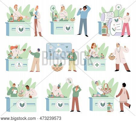 Herbal Oils Natural Medicines. Scientist Or Doctor Making Alternative Medicine Herb, Mortar, Laborat